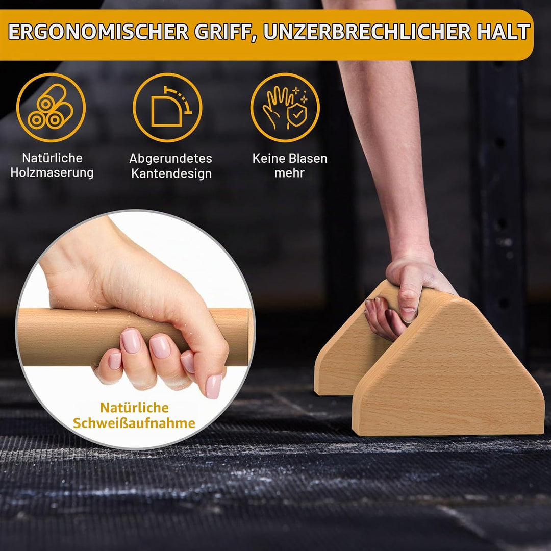 Kipika Push-up-Stangen aus Vollholz – 4-Zoll-Push-up-Griffe aus Buchenholz für den Boden, rutschfest