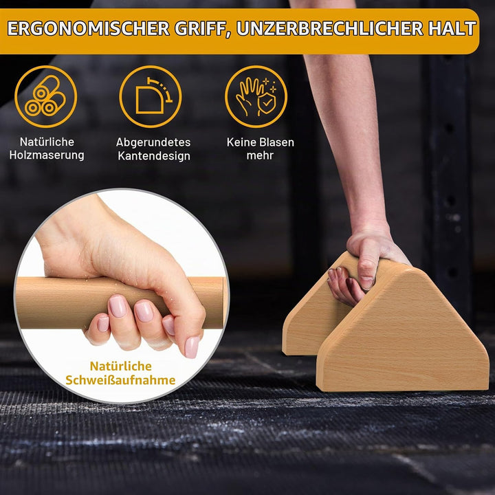 Kipika Push-up-Stangen aus Vollholz – 4-Zoll-Push-up-Griffe aus Buchenholz für den Boden, rutschfest