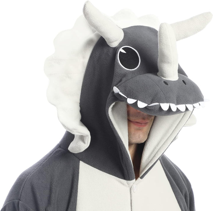 dressfan Unisex Triceratops Dinosaurier Kostüm Dino Onesie Pyjamas Halloween Karneval Kostüm für Dam