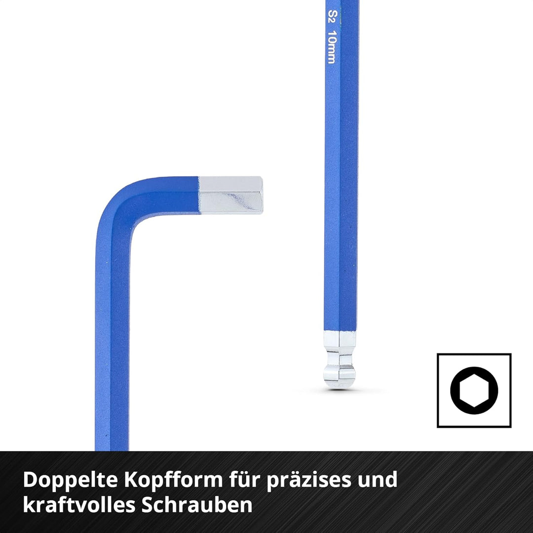 Original Einhell Innensechskantschlüssel-Set 9-tlg. (S2-Stahl, Kugelkopf, doppelte Kopfform, Schlüss
