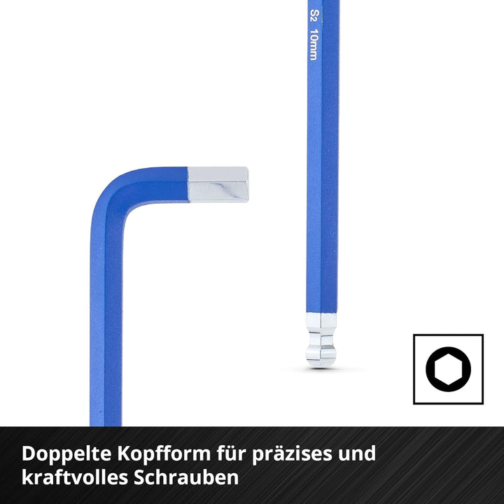 Original Einhell Innensechskantschlüssel-Set 9-tlg. (S2-Stahl, Kugelkopf, doppelte Kopfform, Schlüss