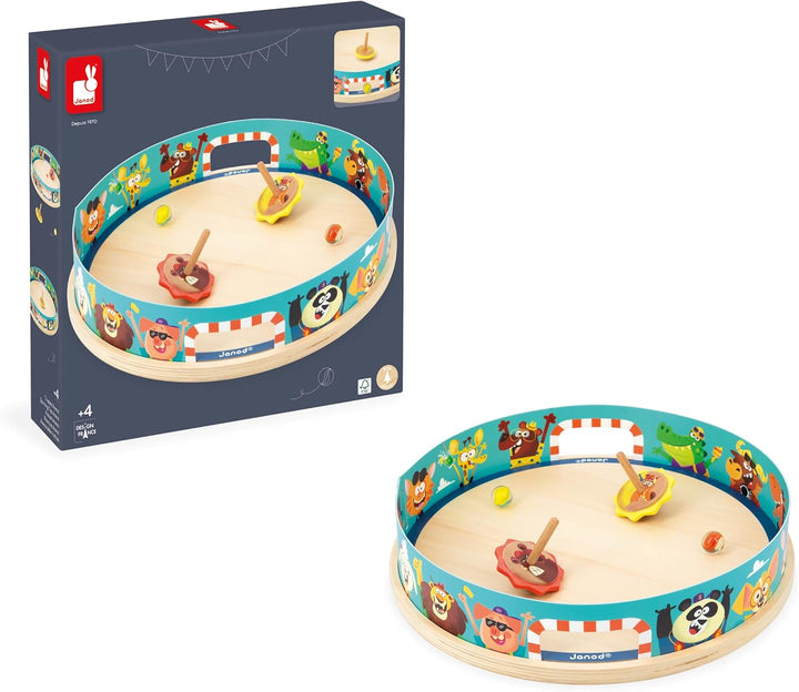 Janod - Kreisel-Arena Applepop - Geschicklichkeitsspiel für Kinder - 1 Arena + 2 Kreisel mit Startvo