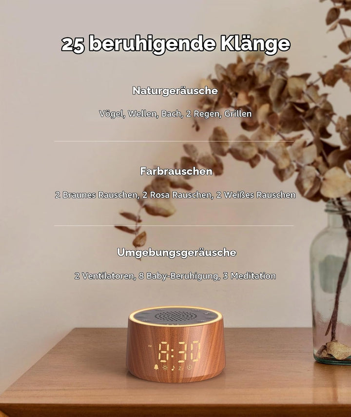 Dreamegg White Noise Machine Baby mit Wecker - Weisses Rauschen Baby mit 25 Beruhigende Klänge, 10 L