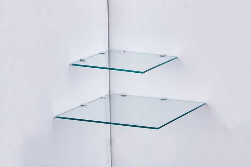 Euro Tische Glas Eckregal 25 x 25 cm, Wandregal für Badezimmer, Duschregal Bad, Glas Badregal mit 6m