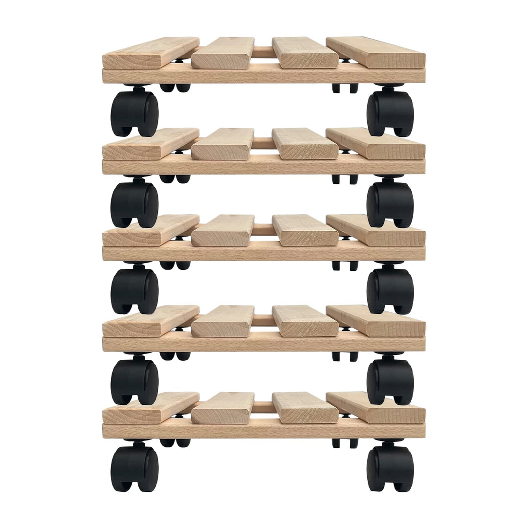 Unbekannt Fünf Pflanzenroller Holz MASSIV aus stabilem Buchenholz eckig 30 cm x 30 cm bis 120 KG