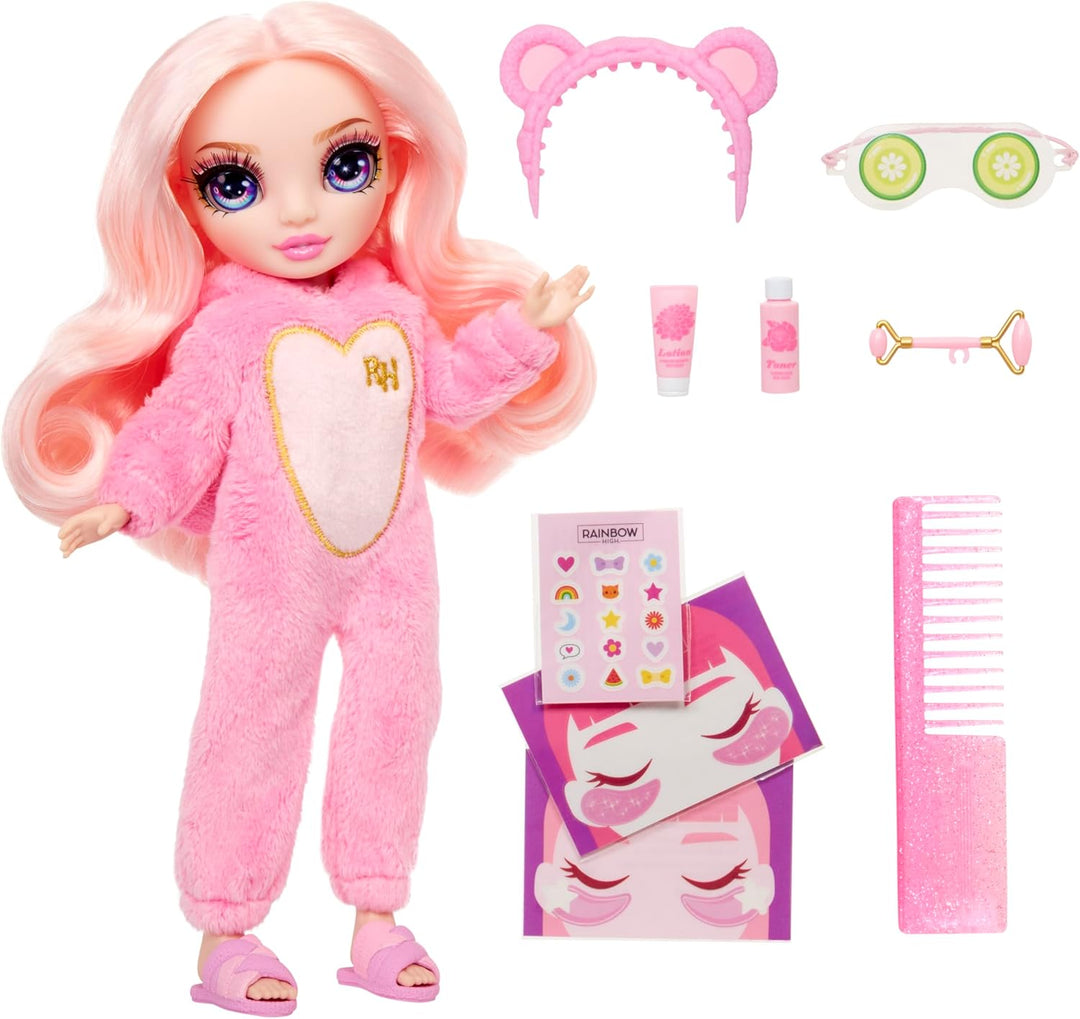 Rainbow High Junior High PJ Party - Bella (Pink) - 22 cm Puppe mit weichem Einteiler, Hausschuhen un