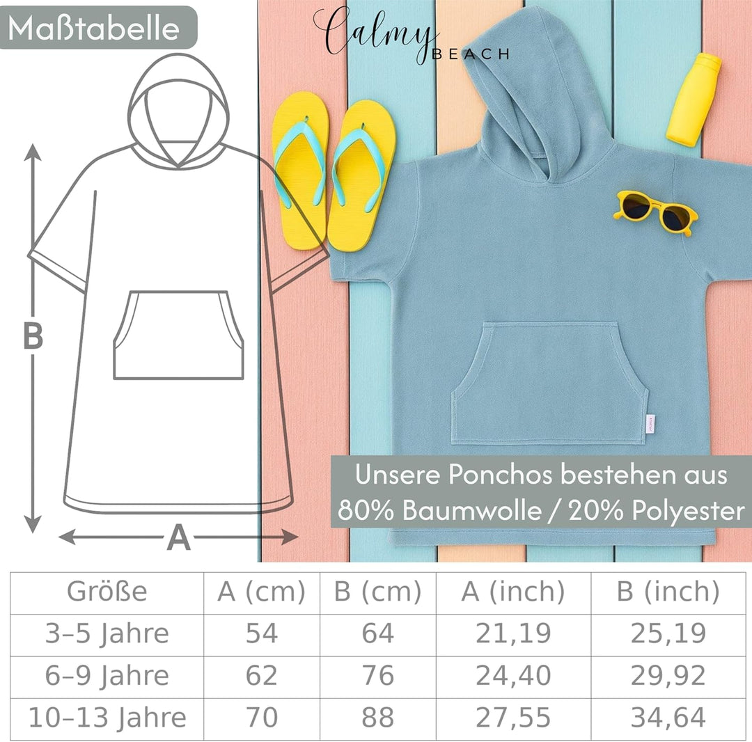 Leicht Frottee Badeponcho Kinder - Mädchen Jungen Baumwolle Poncho Handtuch Bademantel Badetuch Surf