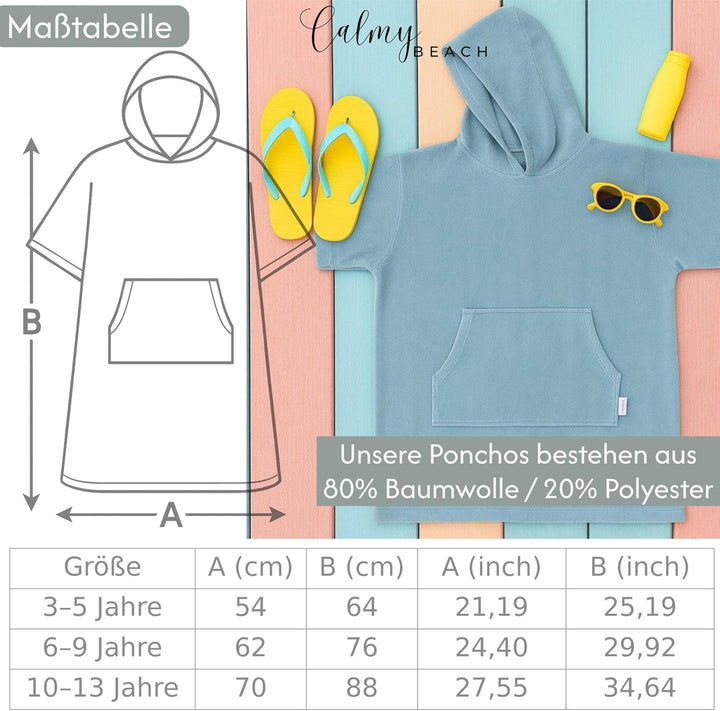 Leicht Frottee Badeponcho Kinder - Mädchen Jungen Baumwolle Poncho Handtuch Bademantel Badetuch Surf