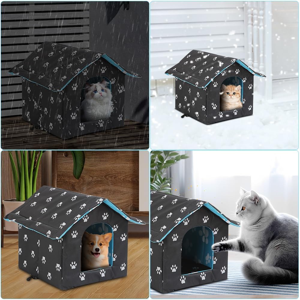 Katzenhaus Outdoor Winterfest, 35x33x30CM Wetterfest Katzenhaus für Draussen Gross mit Abnehmbarem W