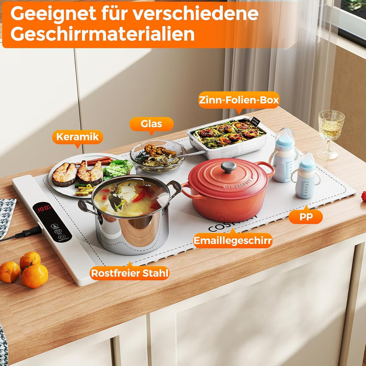 COSTWAY Elektrische Wärmematte Silikon für Lebensmittel, Rollbare Warmhalteplatte, Speisewärmer mit