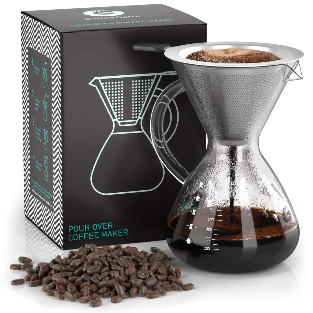 Coffee Gator Kaffeebereiter (800 ml) - Pour Over Kaffeebrüher für Filterkaffee - Glas Kaffeekanne mi