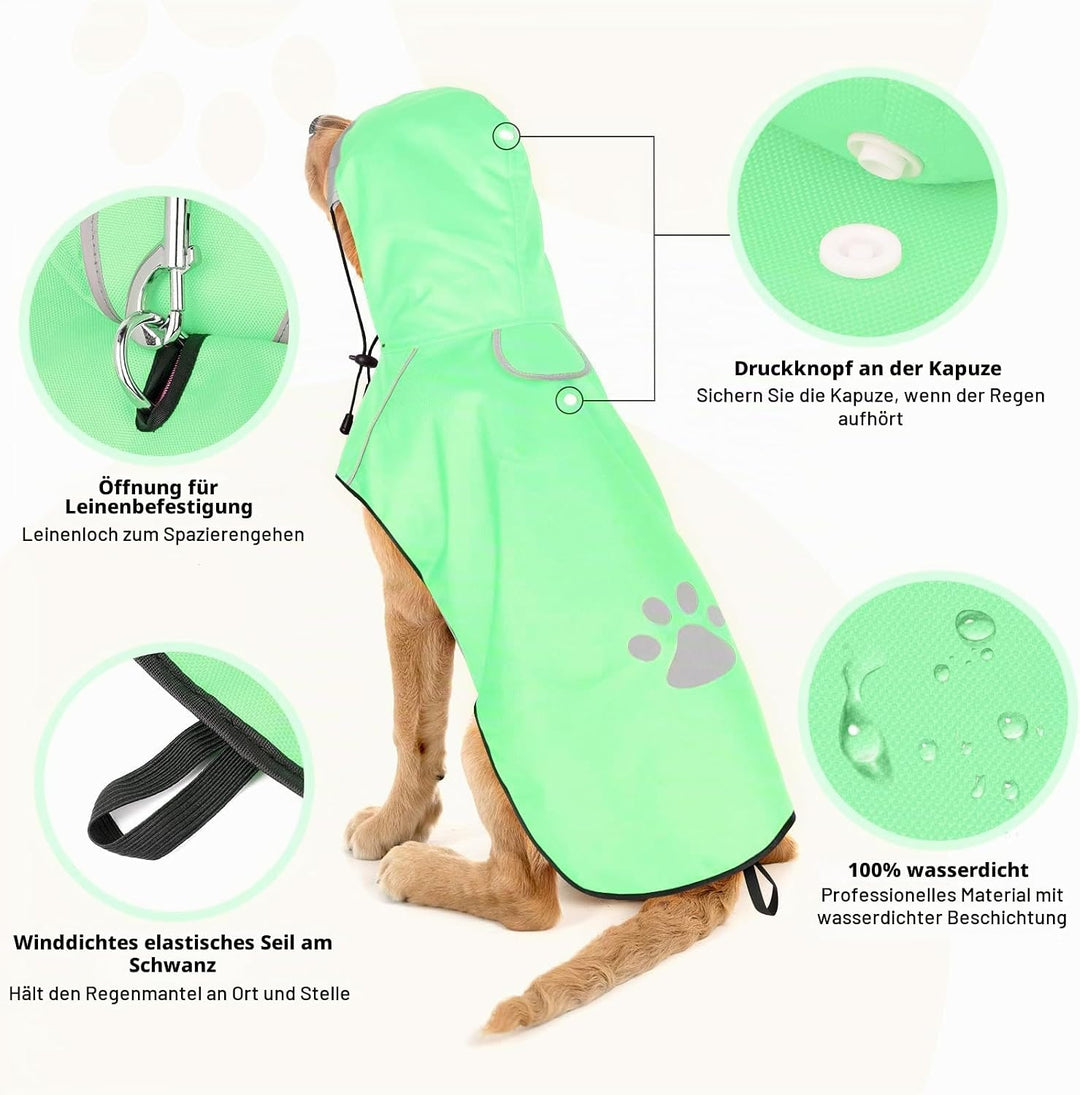 BiPawTi Hunderegenmantel Wasserdicht für Hunde, Reflektierenden Hunde-Regenjacken für Grosse Hund, H