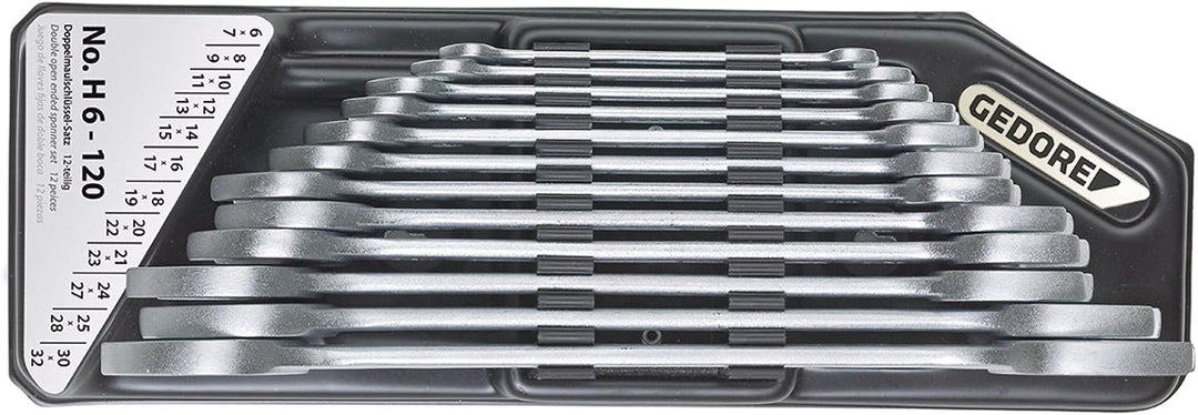 Doppelmaulschlüsselsatz H 6-120 12-tlg.SW6-32mm CV-Stahl verchr.GEDORE 6 - 32 mm (12-teilig) im Halt