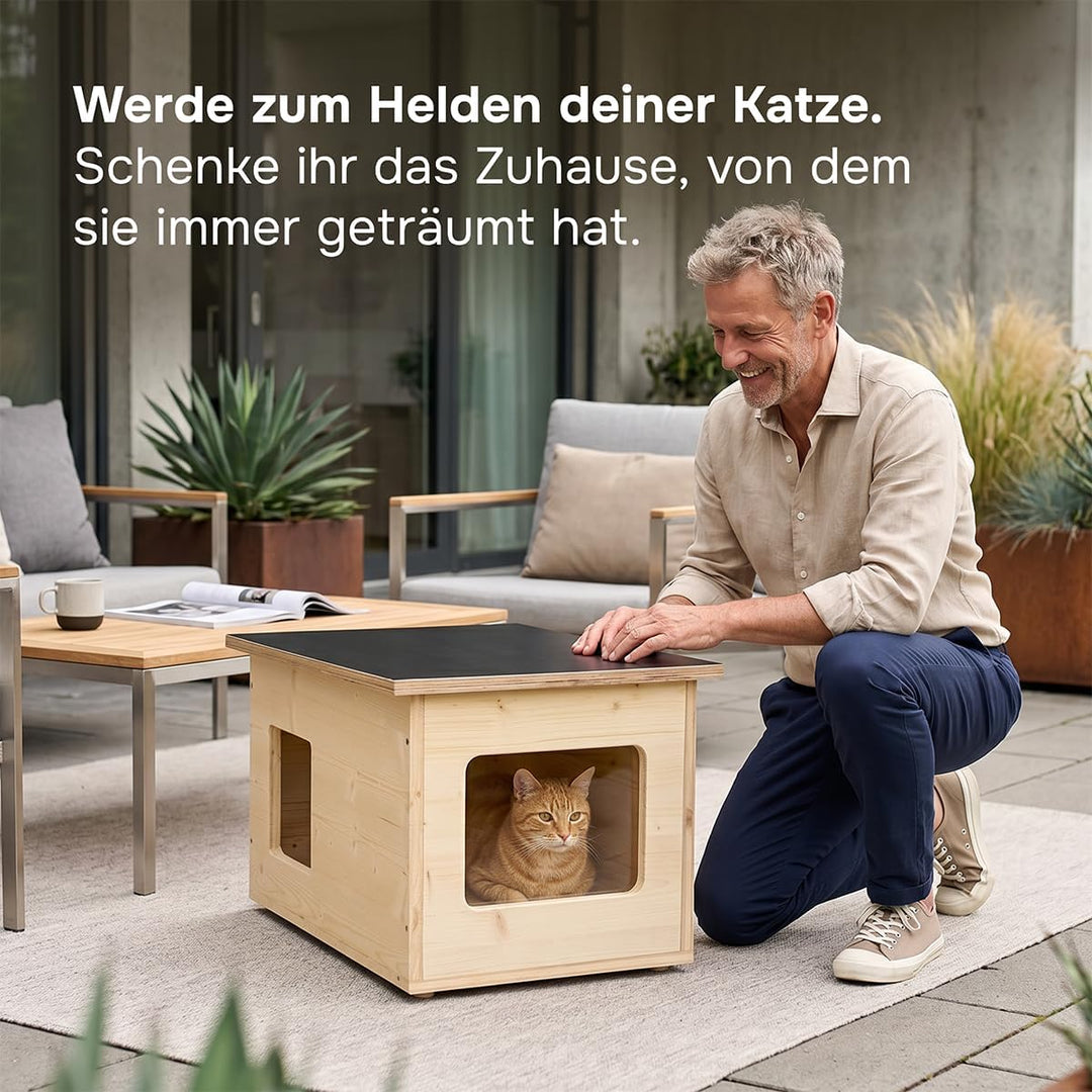 catcabin Katzenhaus für Draussen, Winterfest, Isoliert, Massivholz, Made in Germany, Outdoor Katzenh