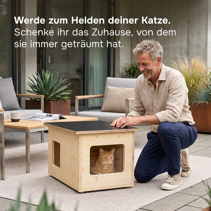 catcabin Katzenhaus für Draussen, Winterfest, Isoliert, Massivholz, Made in Germany, Outdoor Katzenh
