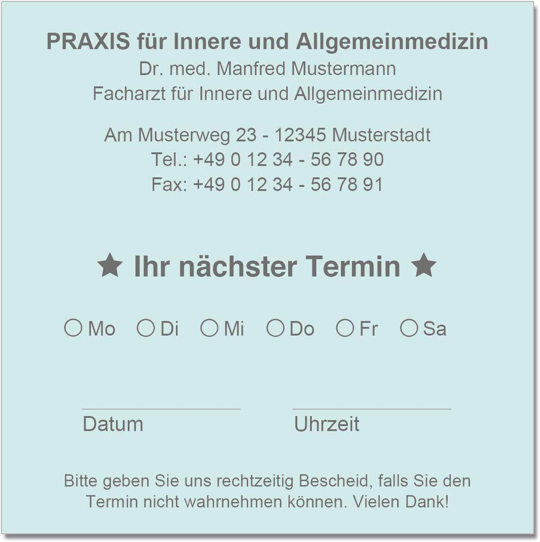500 Terminzettel Terminkarten nächster Termin mit Ihrer Adresse personalisiert in praktischer Zettel
