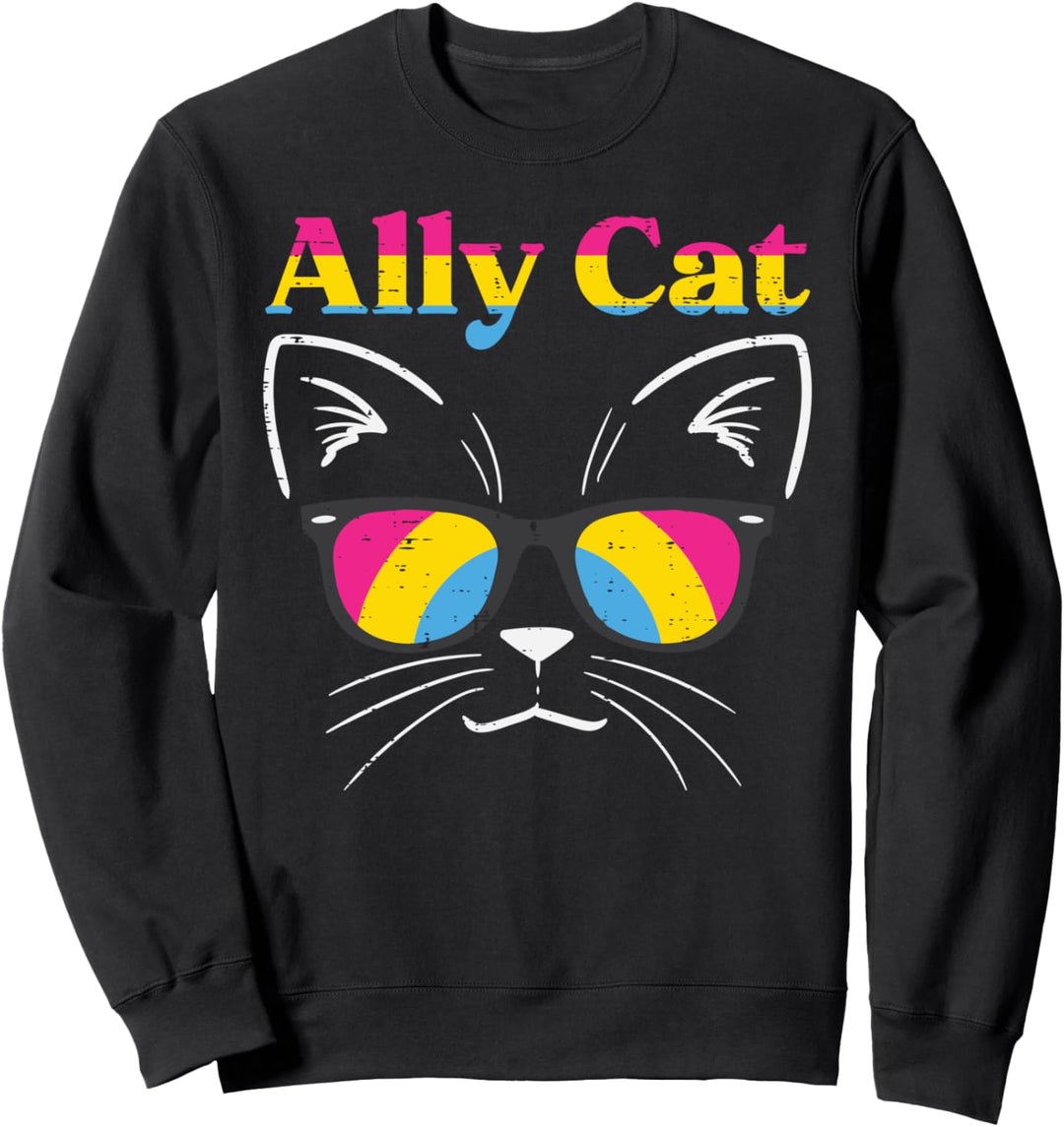 Ally Cat Sunglasses Pansexual Pan Pride Flag LGBTQ Men Women Sweatshirt
