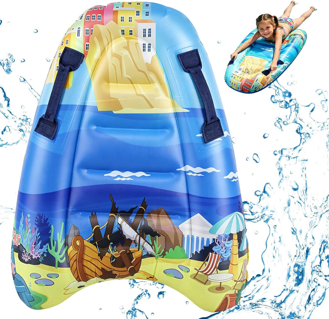 dellyy Tragbare Aufblasbares Bodyboard , 80*60CM, Tragbare Aufblasbar Surfbrett,mit Griffen, Kinder