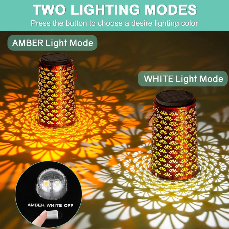 Solarlaterne für Aussen, Moman 2 Stück Metall Solarlampen für Aussen Garten mit Kalt/Warm Licht, Hän