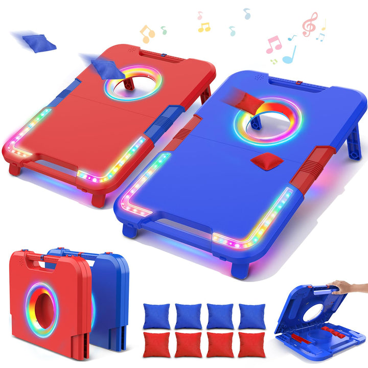 VATOS Tragbares Cornhole-Set mit LED-Lichtern & Soundeffekten, Punktanzeige, klappbar – 2 Spielbrett