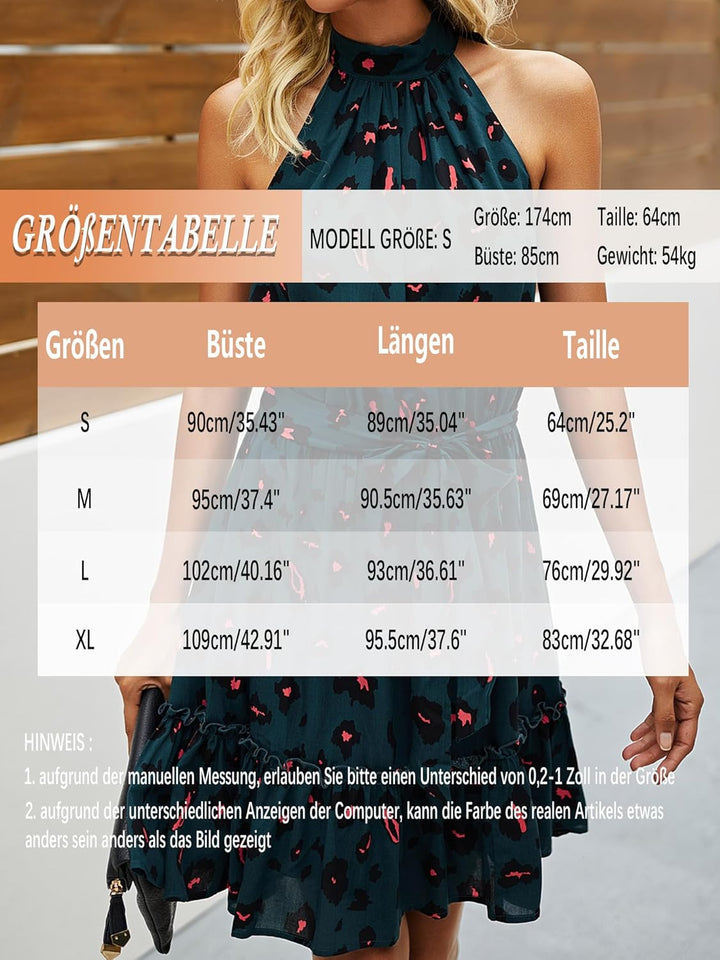 ONAYEYO Damen Blumen Kurz Sommerkleid Ärmellos Halter Neck Strandkleid Rüsche Sommer Boho Kleider mi