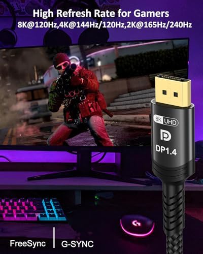 Etseinri Zertifiziert HDMI 2.1 Kabel 2M & DisplayPort 1.4 Kabel 2M 8K@60Hz 4K@120Hz, Hohe Geschwindi
