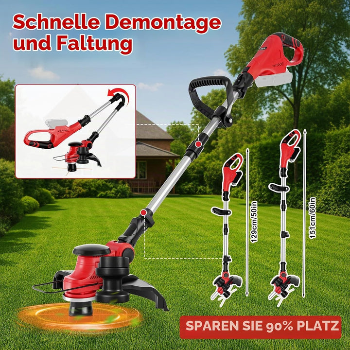 Akku Strimmer kompatibel mit Milwaukee 18V Akku, 3-in-1 Falt-Kombi mit bürstenlosem Motor 30cm Schni