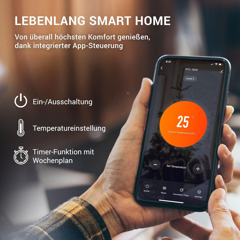 LEBENLANG Keramik Heizlüfter energiesparend leise - inkl. App & WiFi, Fernbedienung | 2000W Elektris