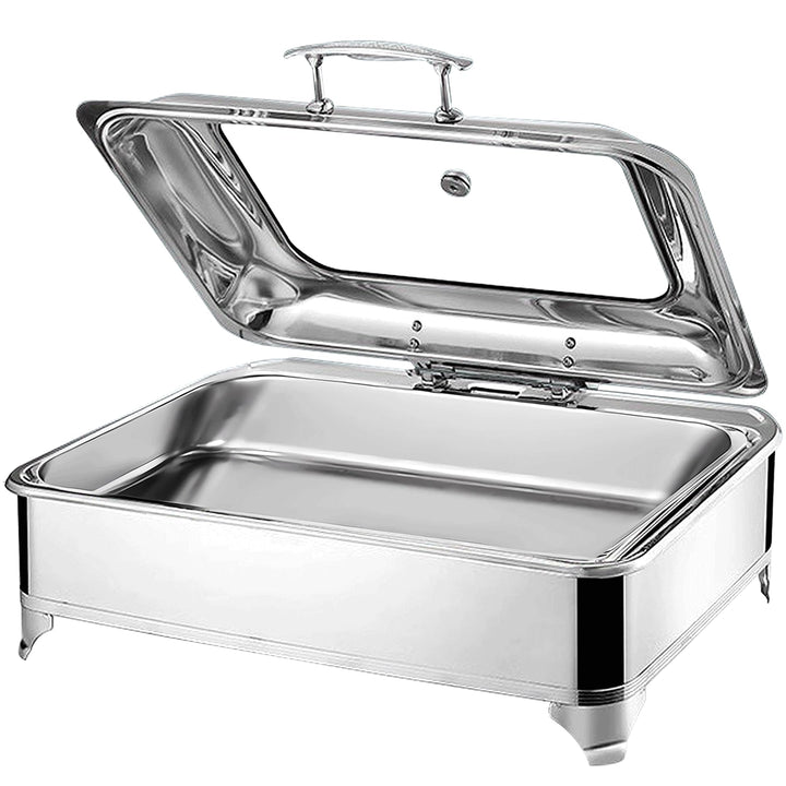 Chafing Dish Elektrisch, 9L Edelstahl Speisewärmer Buffetwärmer mit Sichtbarem Glasdeckel, Professio