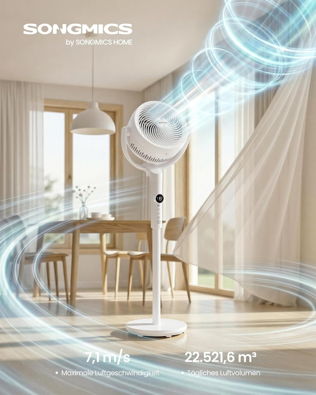 SONGMICS Standventilator, Ventilator leise 20 dB mit Fernbedienung, Luftzirkulator 120° und 135° Osz