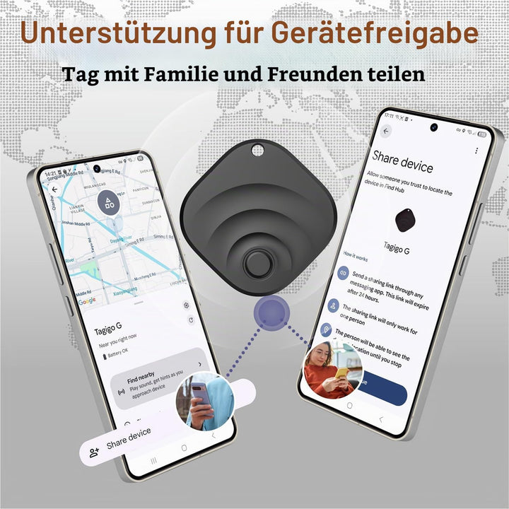 Reyke Smart Tag, kompatibel mit Google Find Hub, Android, Schwarz, 4er-Pack | Bluetooth-Tracker für