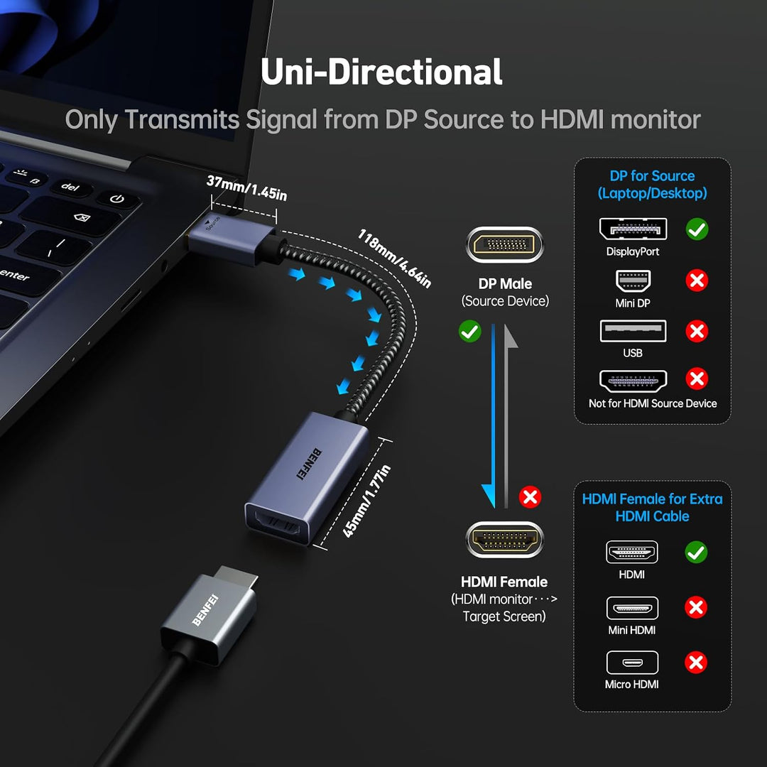 BENFEI 4K DisplayPort auf HDMI 5 Stück, Unidirektional DisplayPort DP Computor zu HDMI Monitor Verbi