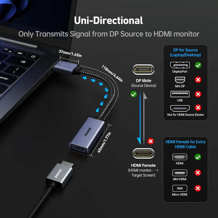 BENFEI 4K DisplayPort auf HDMI 5 Stück, Unidirektional DisplayPort DP Computor zu HDMI Monitor Verbi