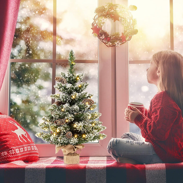 KOMFOTTEU 64 cm künstlicher Weihnachtsbaum Mini, Tisch Christbaum mit 8 Tannenzapfen & 75 Zweigspitz