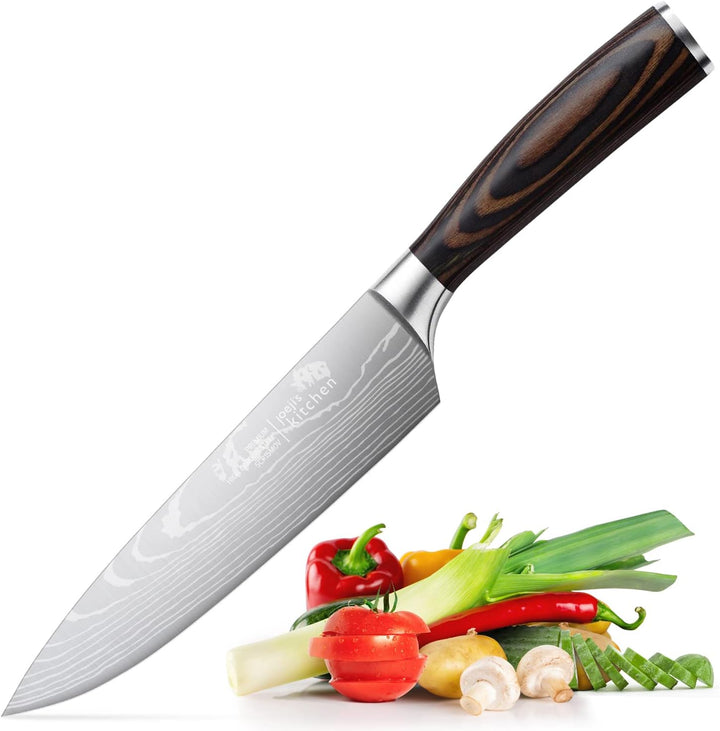 Joeji's Kitchen Kochmesser Profi Messer scharf aus rostfreiem Edelstahl mit ergonomischem Pakkaholzg