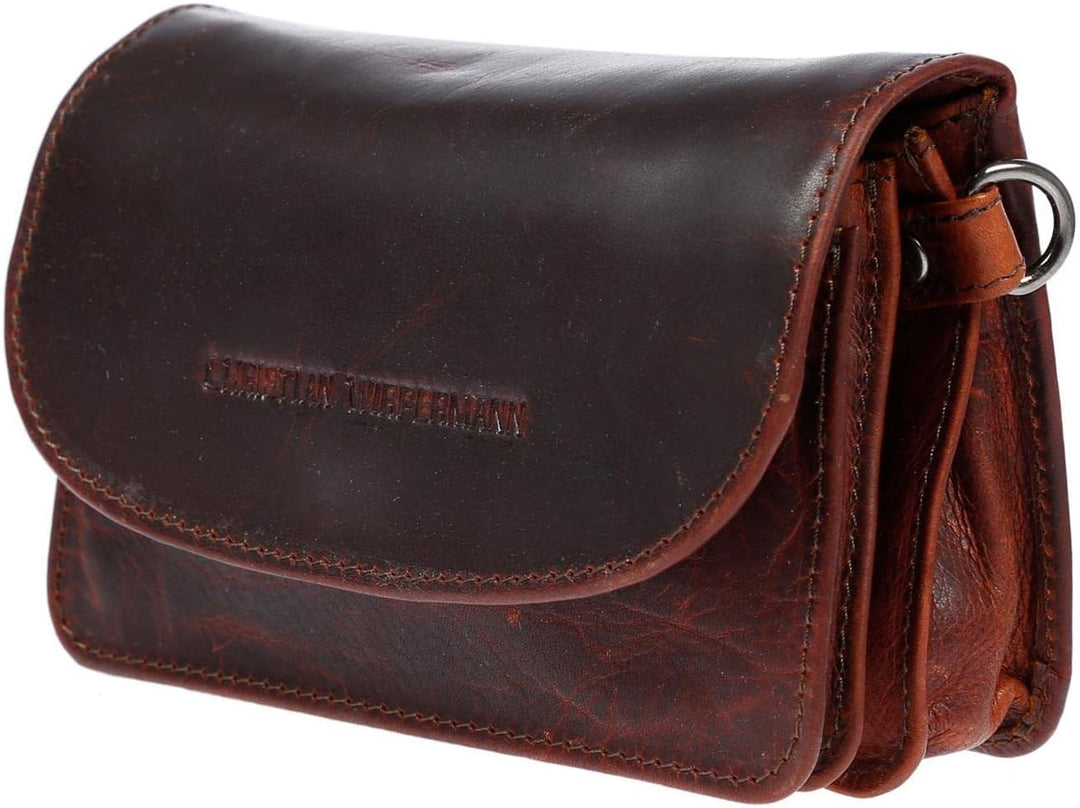 Christian Wippermann kleine echt Leder Damen Tasche Umhängetasche mit RFID Schutz Braun, Braun