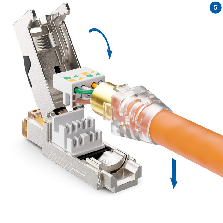 deleyCON RJ45 Stecker 10 Gbit/s werkzeuglos LSA CAT6a-CAT8 PoE, 4 Stück | Schneidklemme, für LAN Eth