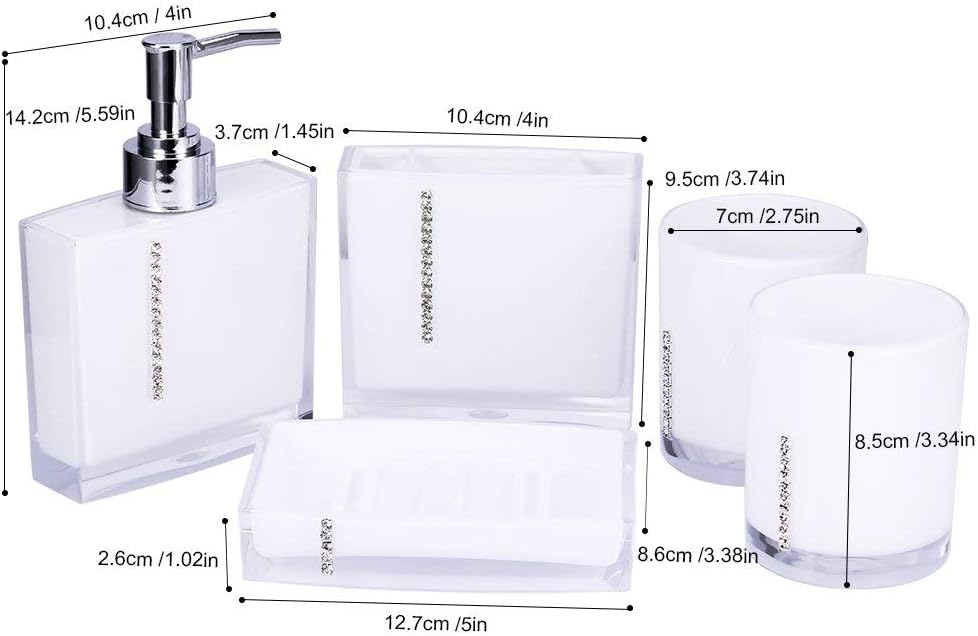 5-Stück Erstklassig Badezimmer Set (aus Hochwertige Acryl mit Diamanten) Bad Accessoire Set Lotion-F