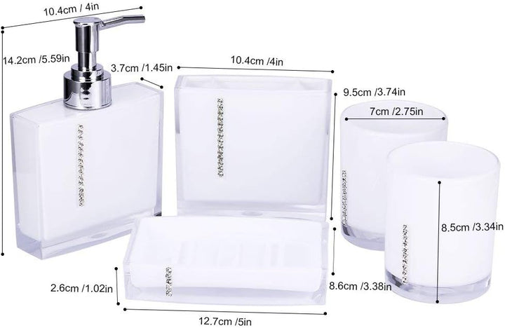 5-Stück Erstklassig Badezimmer Set (aus Hochwertige Acryl mit Diamanten) Bad Accessoire Set Lotion-F