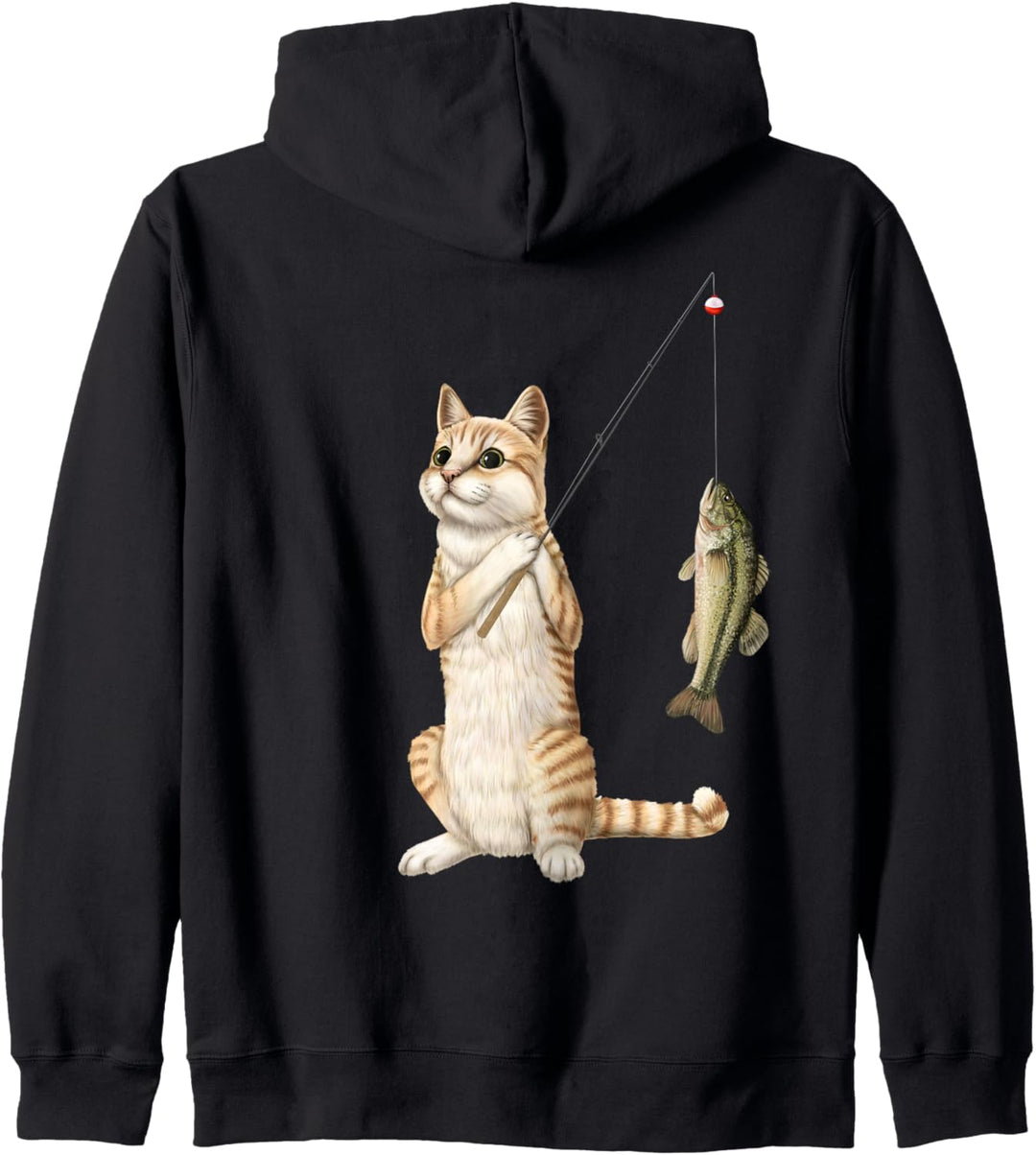 Fischer katze mit einem Bassfisch Kapuzenjacke
