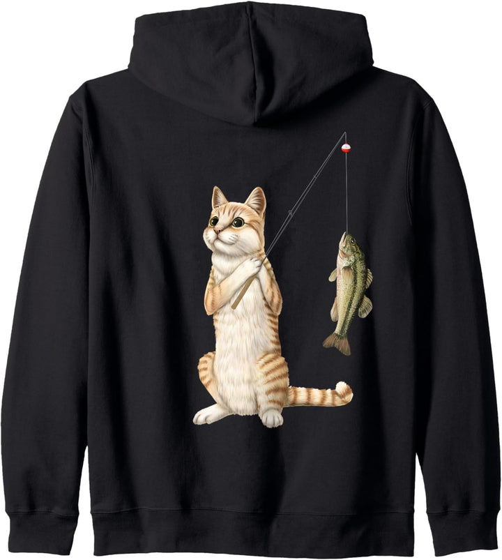 Fischer katze mit einem Bassfisch Kapuzenjacke