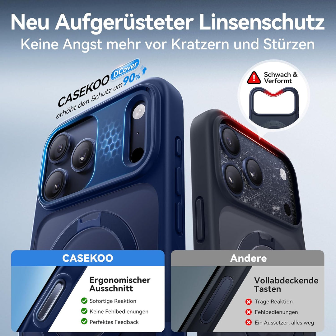 CASEKOO für iPhone 17 Pro Hülle für MagSafe [mit Ständer] [Kameraschutz & Militärschutz] Stossfeste