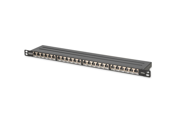 DIGITUS Patchpanel - 19-Zoll - Cat-6A - 24-Port RJ45 - Geschirmt - LSA Patch-Feld - Rack-Montage 0.5