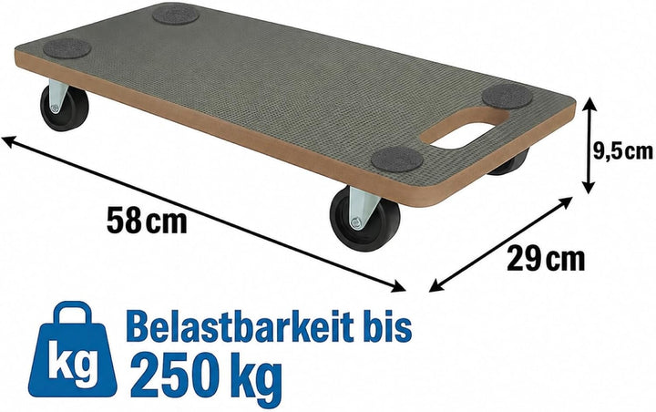 Transportroller 29x58 cm Möbelroller | Tragkraft 250 kg Rollbrett | Robuste Transporthilfe mit leich