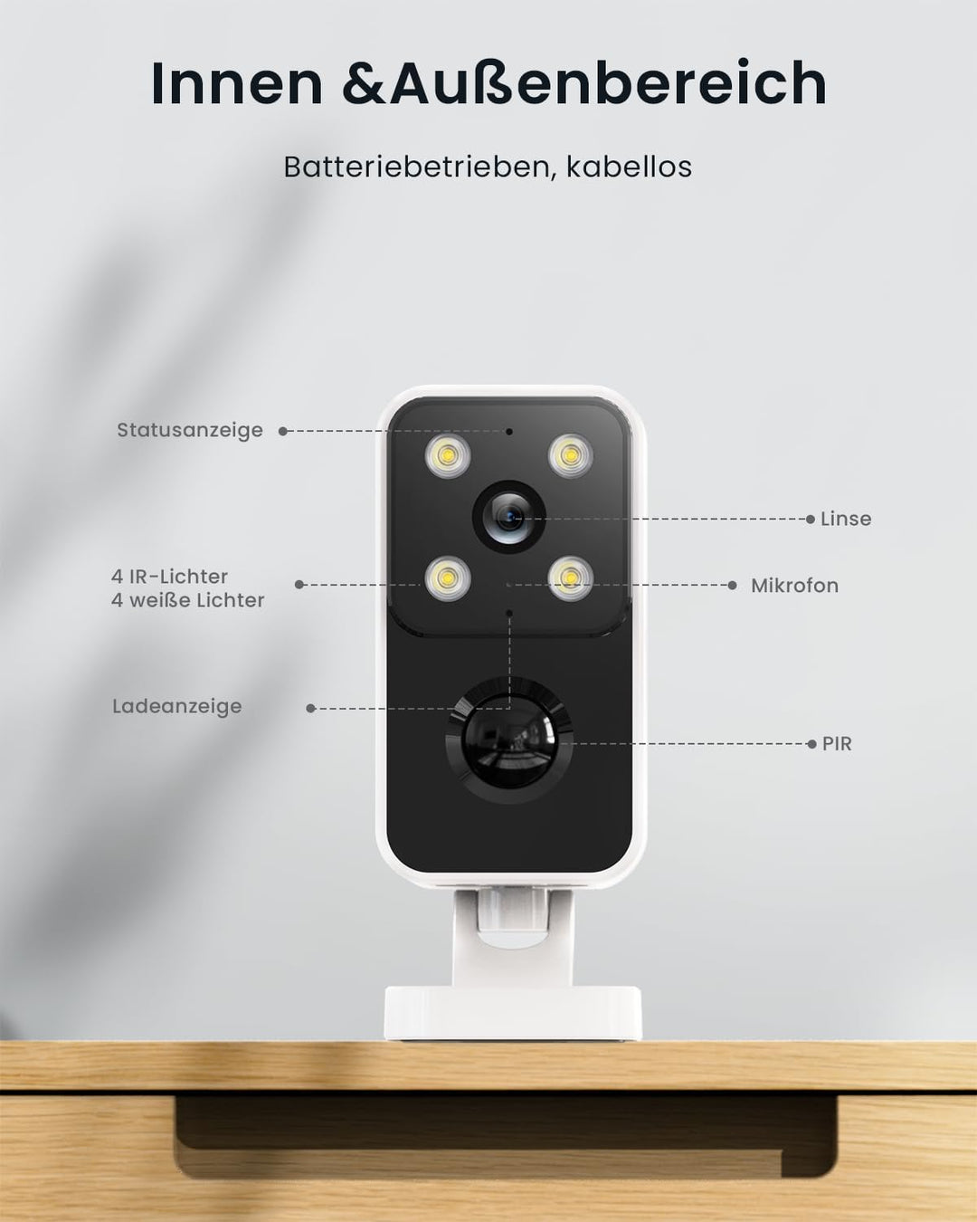 ieGeek 180° Überwachungskamera Aussen Akku, Kabellos Überwachungskamera Innen mit PIR-Bewegungserken