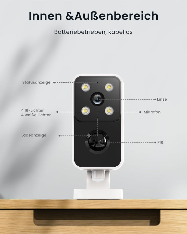 ieGeek 180° Überwachungskamera Aussen Akku, Kabellos Überwachungskamera Innen mit PIR-Bewegungserken
