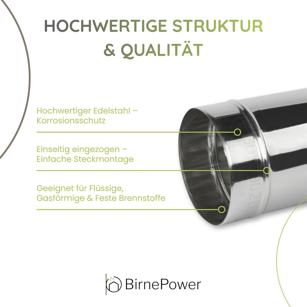 BirnePower Edelstahl Ofenrohr Kaminrohr Abgaselemente: Rohr Bogen Ofenknie T-Stück Regenhaube Rauchr