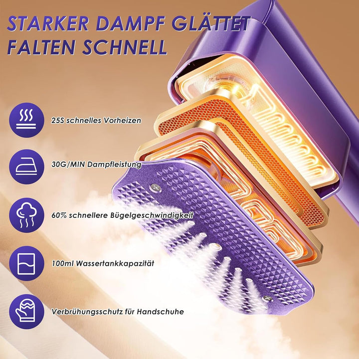 Dampfglätter, Steamer 2-in-1 Hand Bügeleisen für Kleidung Tragbarer Dampfglätter mit LED Display, 4