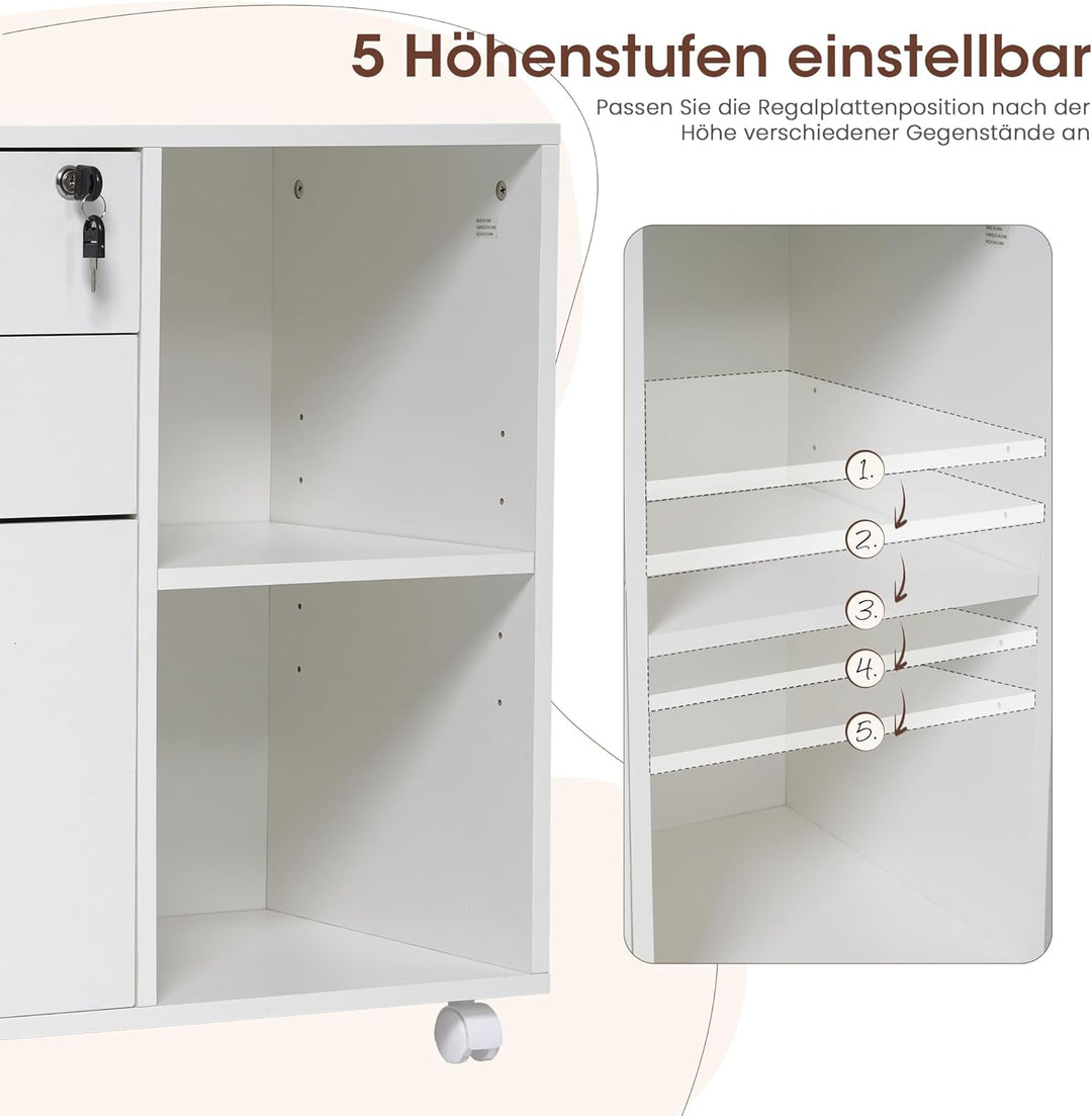 OC Orange-Casual 2er Aktenschrank mit 3 Schubladen und 2 Ablagen, 2 TLG-Mobiler Druckertisch mit Rol