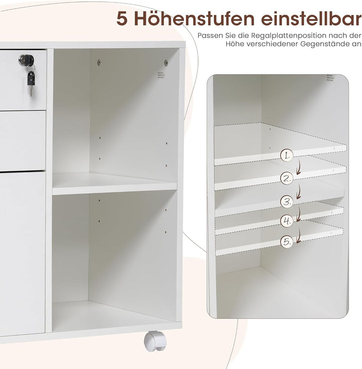 OC Orange-Casual 2er Aktenschrank mit 3 Schubladen und 2 Ablagen, 2 TLG-Mobiler Druckertisch mit Rol